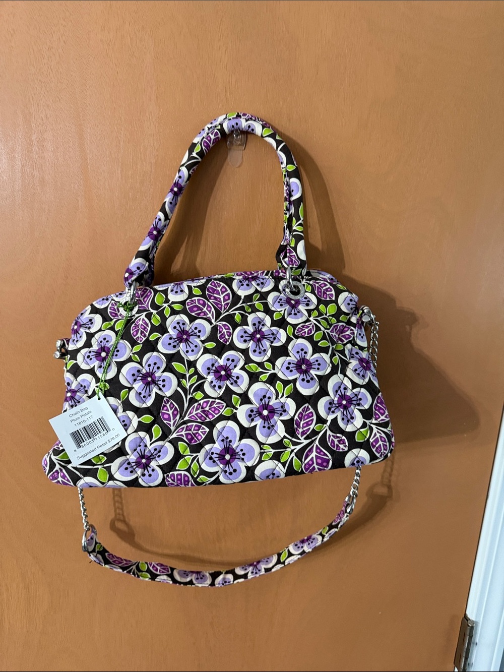 Vera Bradley Purple Floral Quilted Satchel with Green Accents